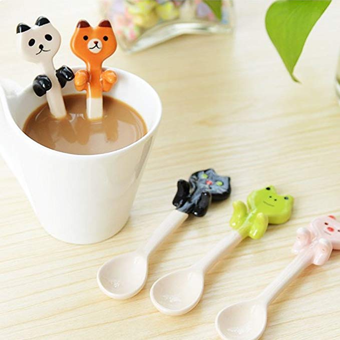Hangable Novelty Funny Animal Ceramic Coffee Spoon Stirring Spoon Dinner Spoon Teaspoon for Children Kids Pig Frog Bear Cat