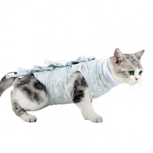 Trajes de recuperación quirúrgica para gatos, traje de recuperación para heridas, camisa de perro, después de cirugía, traje de recuperación de destete, ropa para mascotas: Light Blue Flower / L
