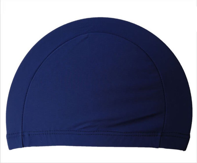 Gorro de natación de tela con protección de orejas de pelo largo para deportes en la piscina, gorra deportiva para adultos, hombres y mujeres, gorros de baño ultrafinos para adultos, tamaño libre: Deep blue
