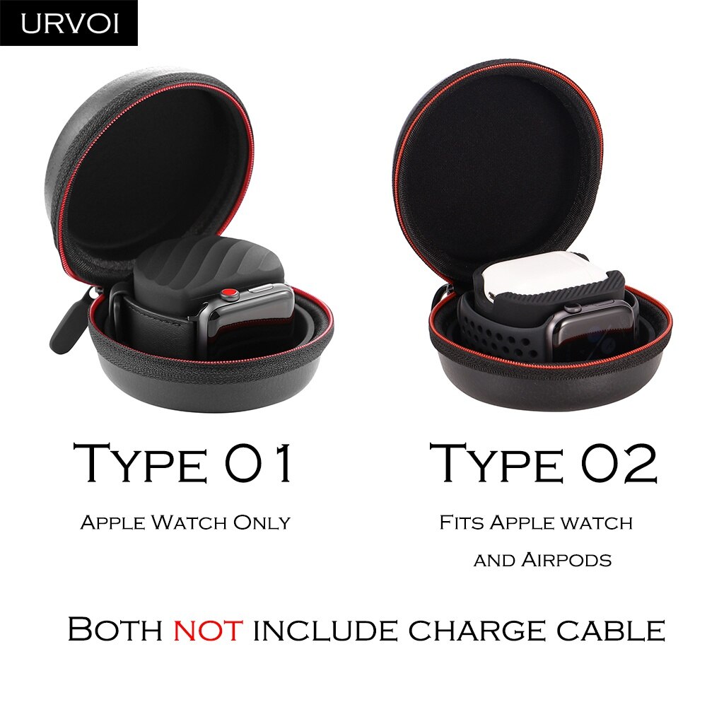 Soporte URVOI 2 en 1 para Apple Watch series 4/3/2/1 Airpods redondo de fácil de llevar con bolsa de reloj de gancho PU con silicona