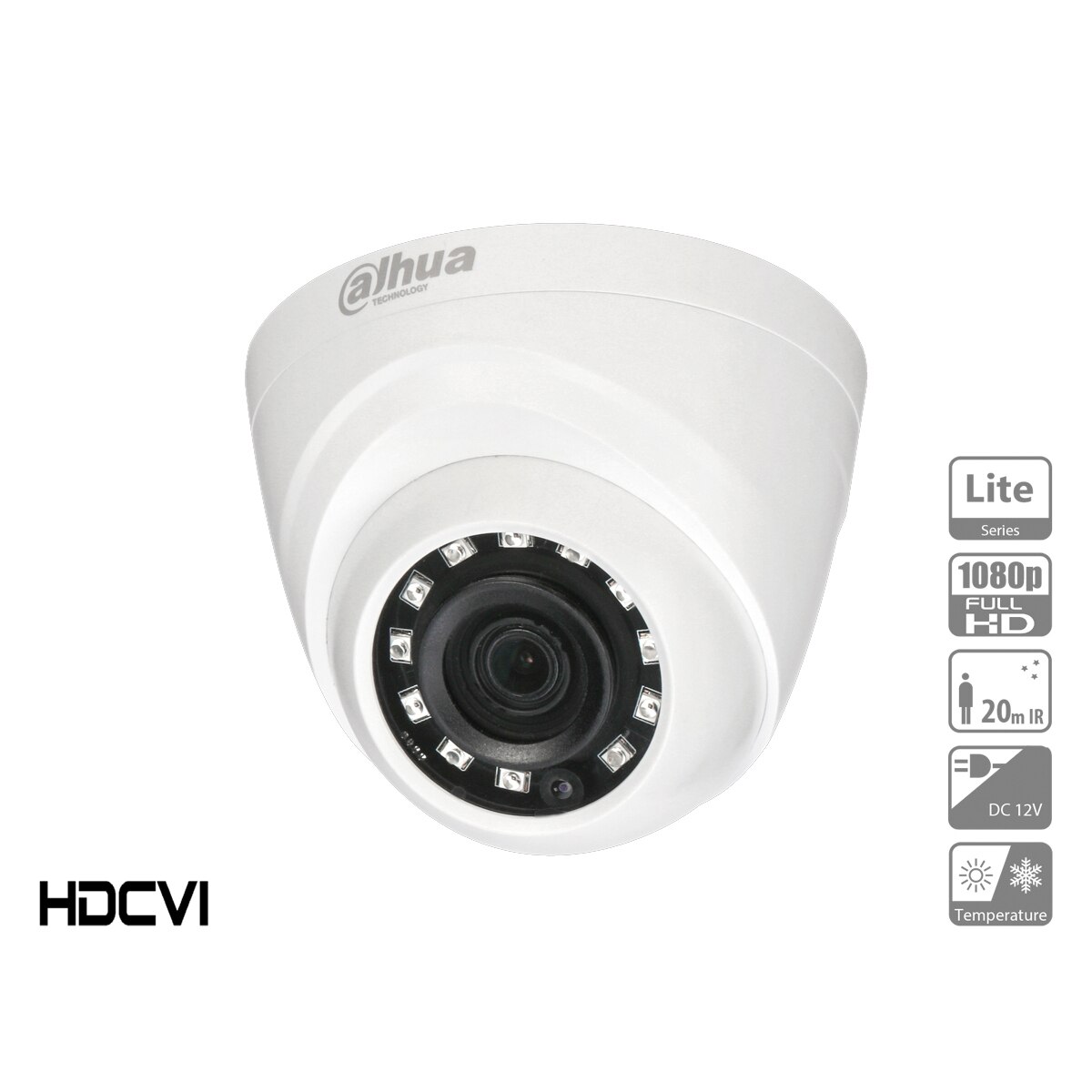Dahua HAC-HDW1200RP Telecamera Analogica cupola 1080P 2MP Ottica Fissa 2.8mm IP67 DC12V HDCVI accorto IR Carcassa Plastica DAHUA ah