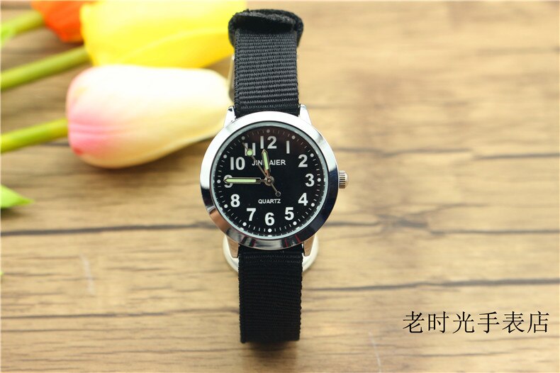 simple boys and girls learn to time number quartz watch kids luminous hands tutor nylon sports Dibujos de reloj: all black