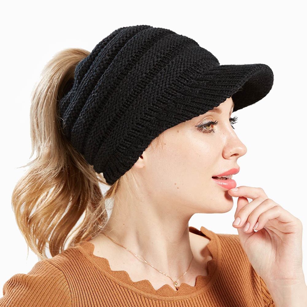 Doradeer Ins Vrouwen Hoeden Gebreide Baseball Mutsen Skullies Open Pony Tail Hoed Mutsen Cap Ski Sport Cap