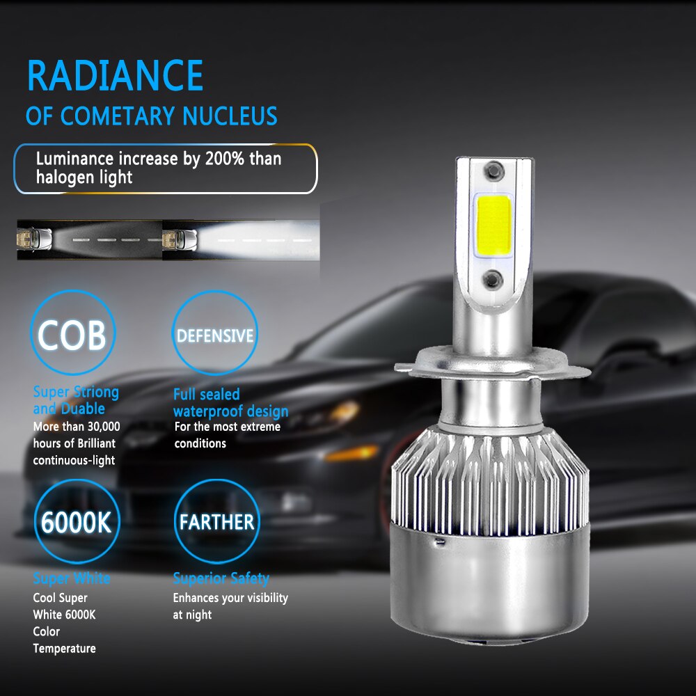 C9 LED headlight 72W/Pair 36W/Bulb 2PCS/Lot 9-36V H7 6000K Waterproof: IP68.7600LM/Pair 3800LM/Bulb