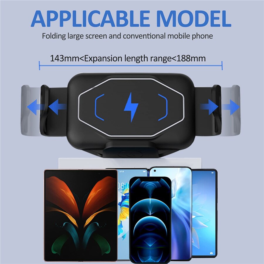 15w wireless car chargers, foldable screen, qi fast phone charger holder for samsung galaxy z, fold 3 2 iphone 13, 12 max, huawei mate x