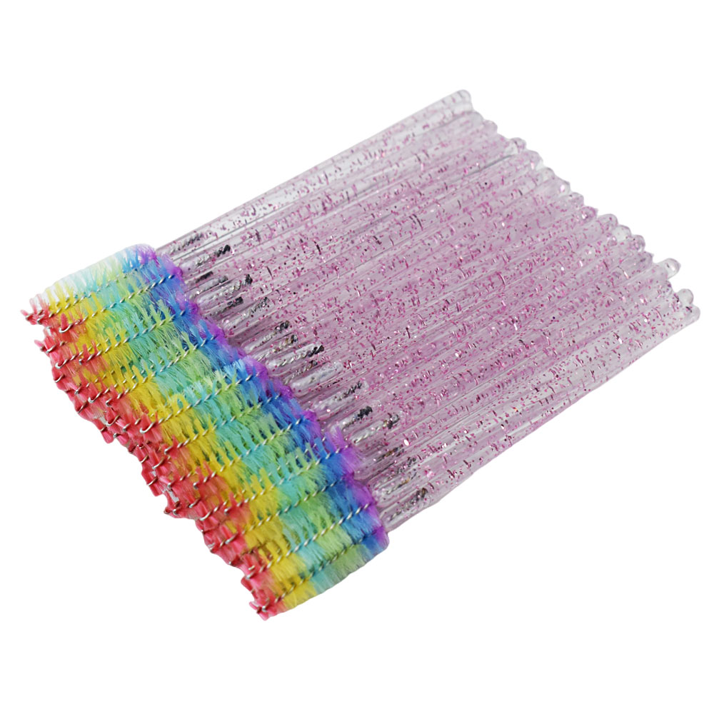 50 Uds. Cepillos desechables de colores mezclados, varitas de rímel para pestañas de cristal, peine para pestañas con purpurina, carretes, microaplicadores de maquillaje: royal blue