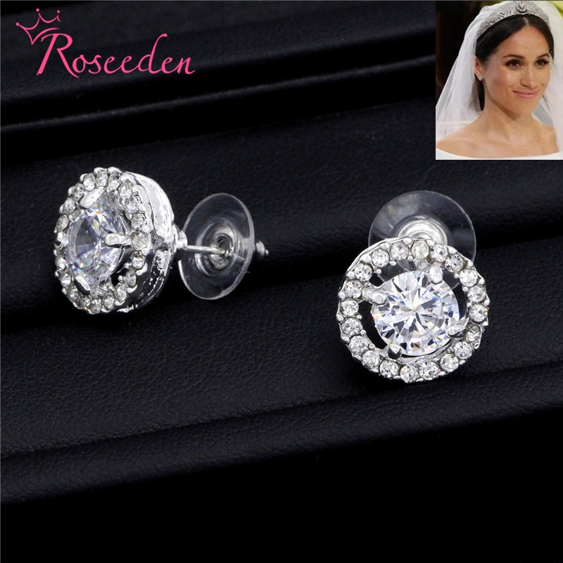 Meghan Markle Wedding earrings Jewelry CZ Rhinestone For Women round Earrings RE3183