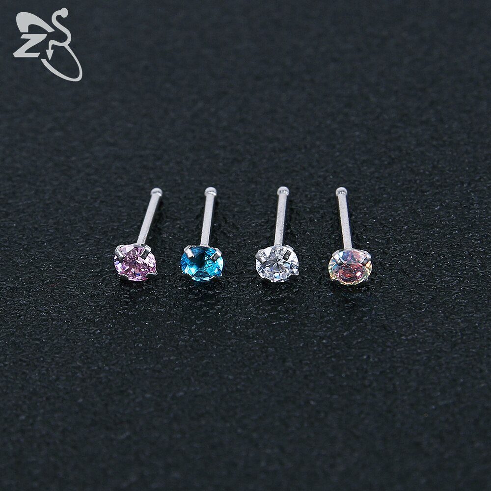 Zs piercing de nariz em aço inoxidável 3-12 porcelana, conjunto de pino redondo, estrela, coração, cristal cz, nariz, 3mm, forma de l, joia de piercing 20g