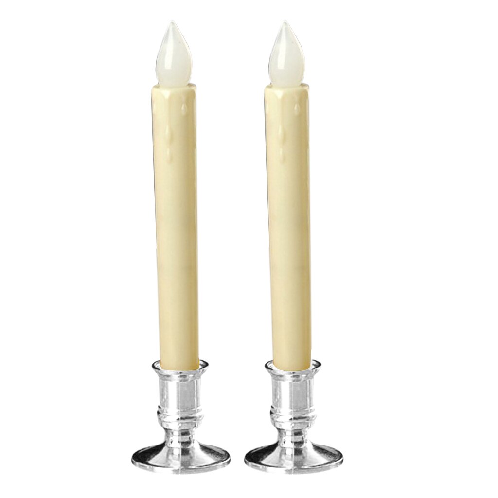 2 Set Wedding LED Candles Pillar Tea Light Church Candles Stand Flameless Votive Long Candles for Home Cafe Bar Decor: White Silver Bas