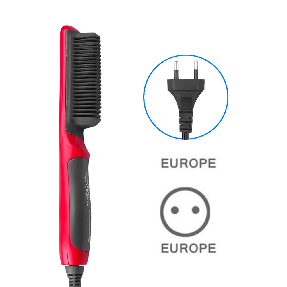 cepillo alisador de barba, peine de peluquería, peine de pelo lacio eléctrico multifuncional, enchufe europeo de EE. UU. Enchufe del Reino Unido: EU Plug