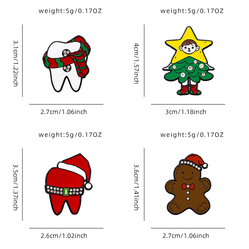 Leuke Cartoon Kerst Tand Kristallen Broches Mooie Hoed Sneeuwpop Ster Boom Patroon Emaille Pins Kerstcadeau