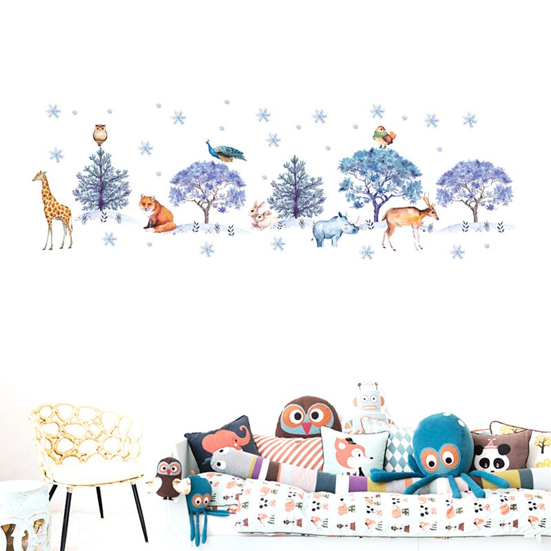 Snow land Animal Wall Stickers bedroom living room Background home decoration Mural Christmas decor Wallpaper Art Decals sticker