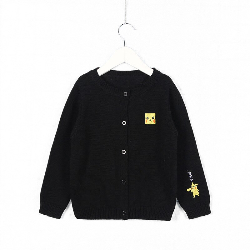 hombre y mujer camisa de bebé para niños otoño cárdigan lindo bordado de dibujos animados de color sólido suéter de punto grueso: Black / 24 meses