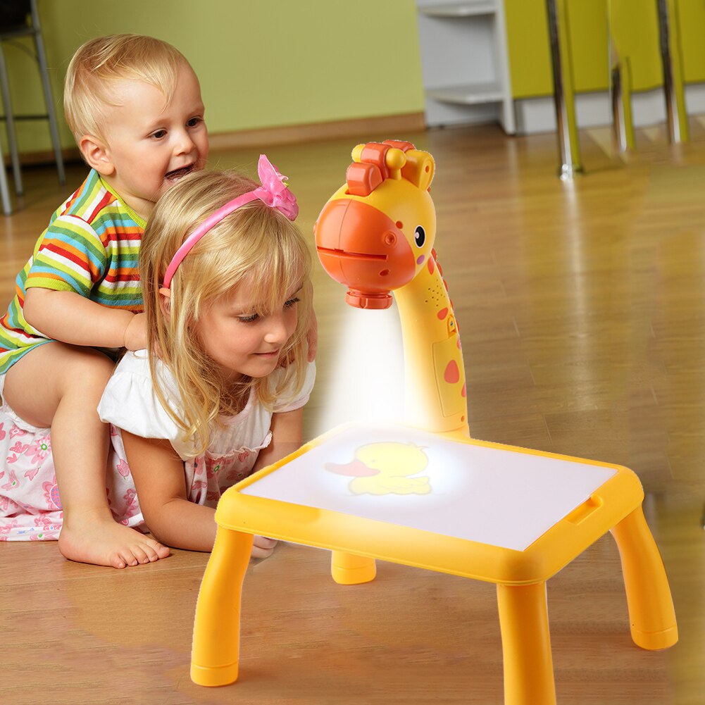 Kids LED Projector Giraffe Art Drawing Table Graffiti Writing Board Paint Board Early Learning DIY Paint Tools Drawing Board