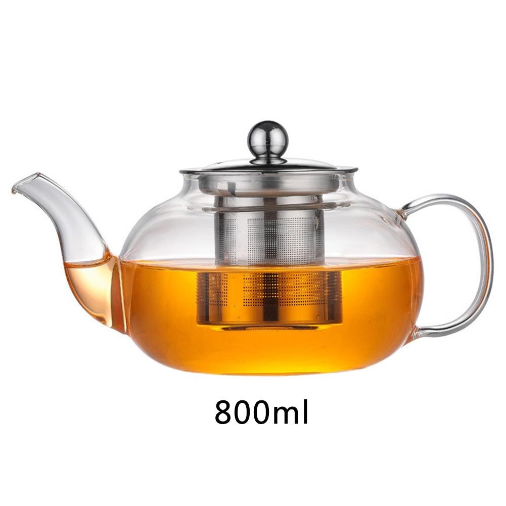 Clear Borosilicate Glass Teapot with Stainless Steel Infuser Strainer Heat Resistant Loose Leaf Tea Pot Tool Kettle Set: 800ml