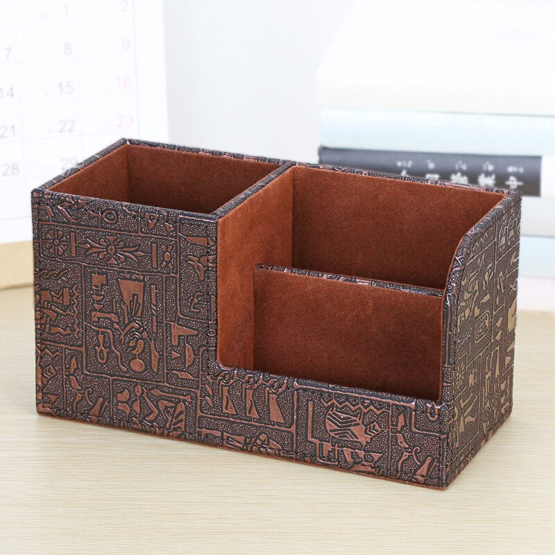 Desktop Stationery Remote Control Small Storage Box Multi-Function Leather Pen Holder Set Desktop Stationery Box Organizer