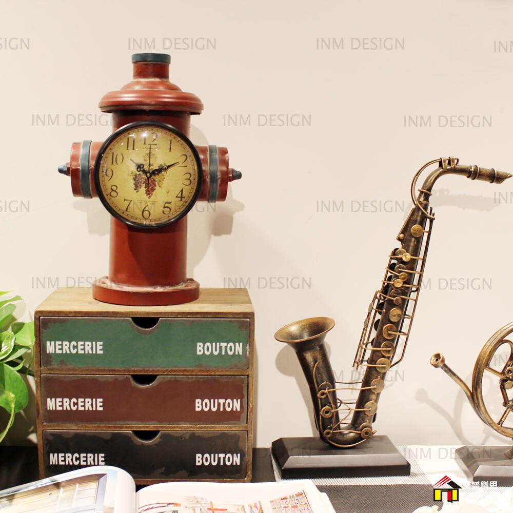 Fogo do vintage estátua hidrante relógio de mesa design criativo decoração casa ornamento retro antigo relógio de mesa