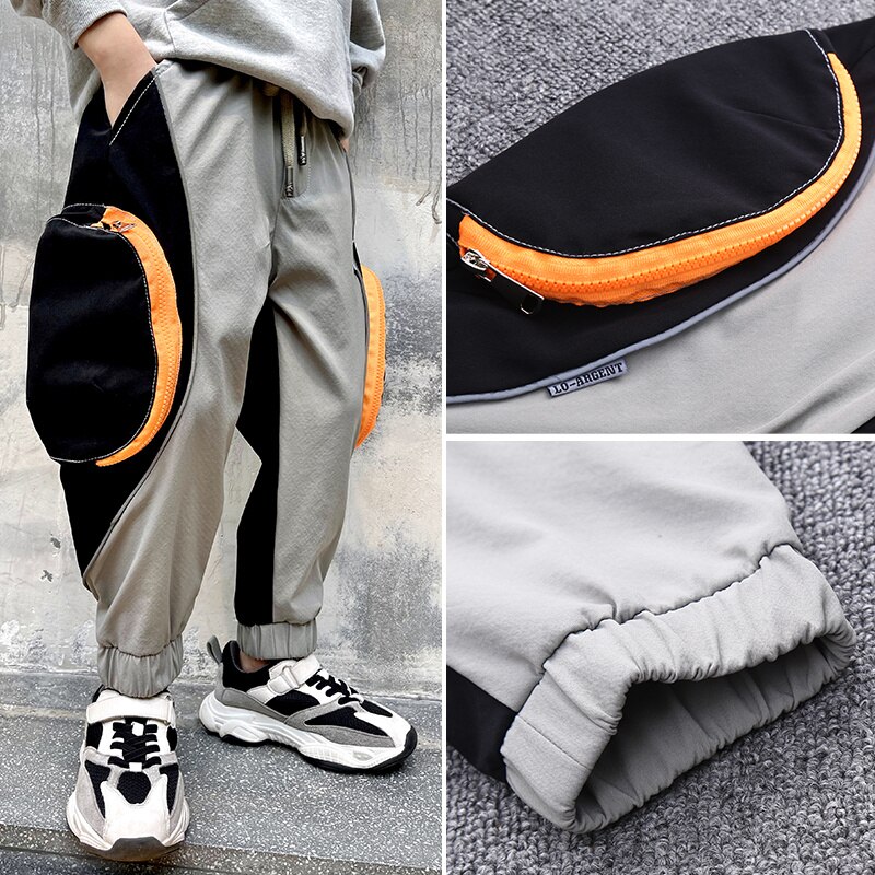 Pantalon Cargo décontracté pour garçon, style Hip Hop, épissures, grandes poches, , Harem serré à la cheville, vêtements pour enfants, printemps automne
