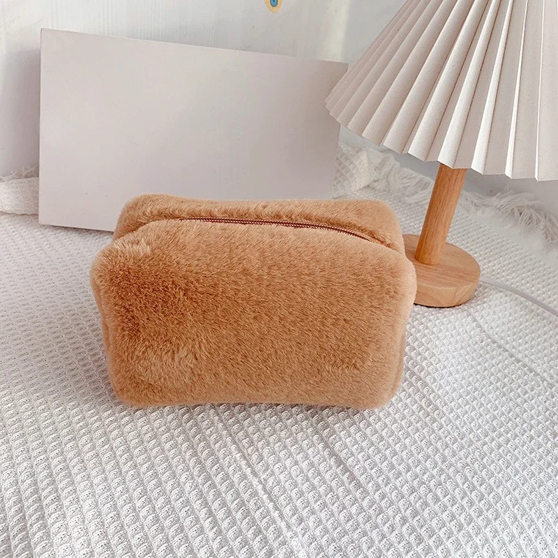 Leopard Fur Makeup Bags for Women Soft Travel Cosmetic Bag Organizer Case Lady Girls Make Up Case Necessaries Handbags Case: NUDE