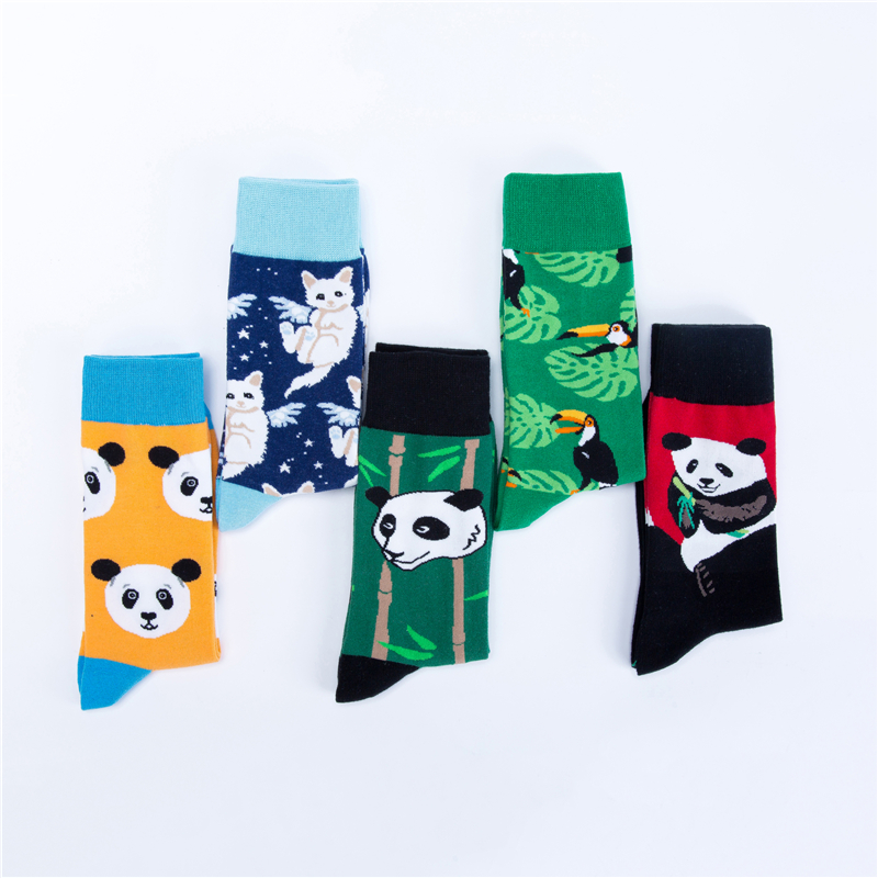 Moda Socmark Happy Socks Men/Women Casual Funny Long Sock Panda Animal Pattern Cotton Skateboard Socks