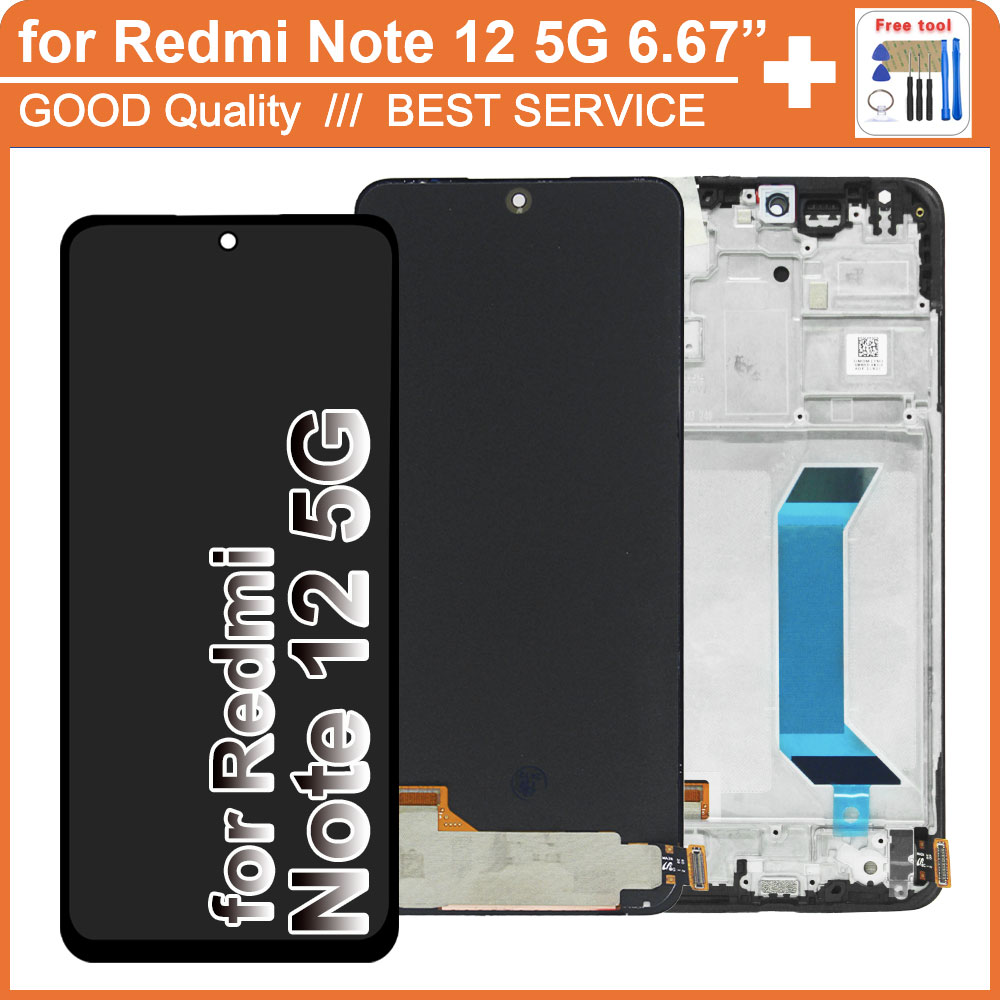Pantalla LCD AMOLED de 6,67 pulgadas para Xiaomi Redmi Note 12 5G 22111317G pantalla táctil LCD para Redmi Note 12 5G 22111317I LCD con marco
