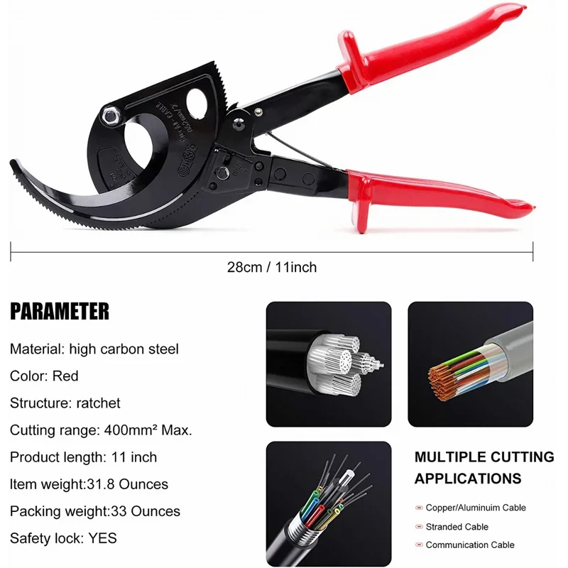 Cable Cutter Heavy Duty Aluminum Copper Ratchet Wire Cutter up to 400mm² HS-520A