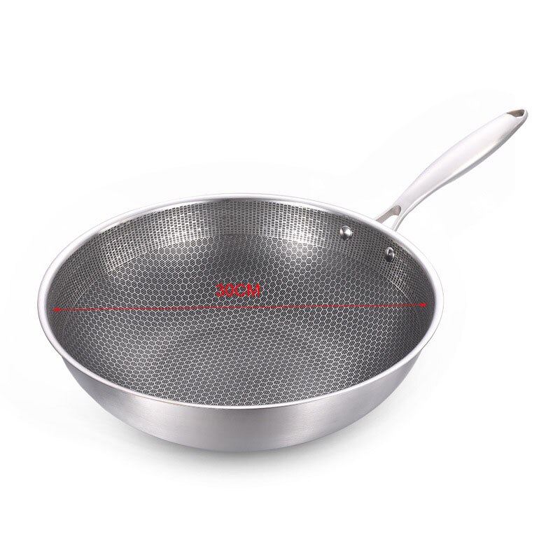 Rvs Wok Dikke Honingraat Handgemaakte Pan Non Stick Niet Roestende Gas/Inductie Kookplaat Pan Kitchen Cookware Ijzer wok: Dia 30cm