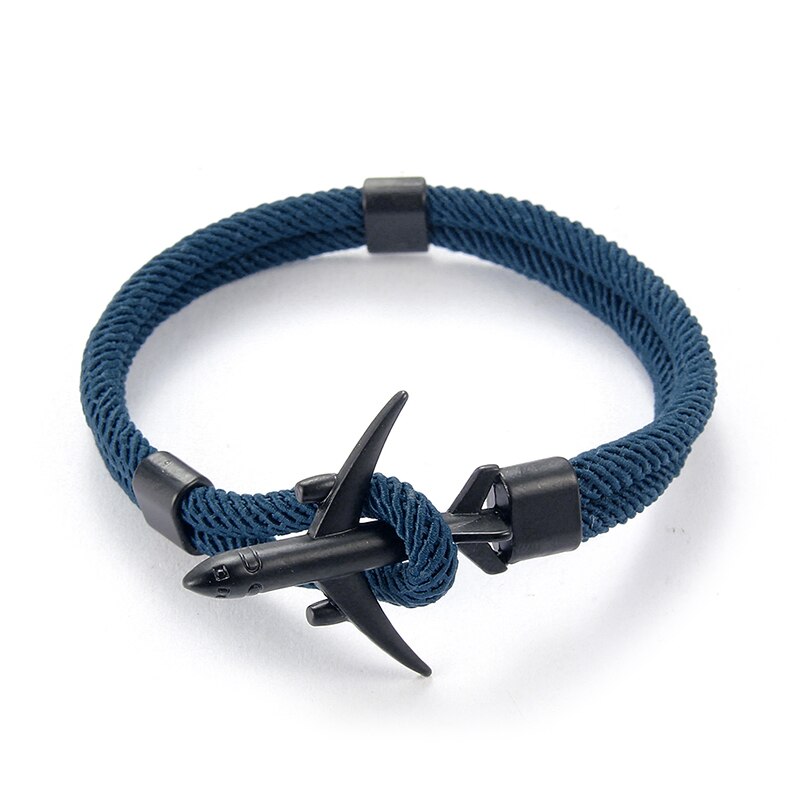 Avion hommes Bracelet corde chaîne noir Bracelet à breloques femmes mâle survie Aviation Style enveloppement en alliage de métal Sport crochet bijoux: H