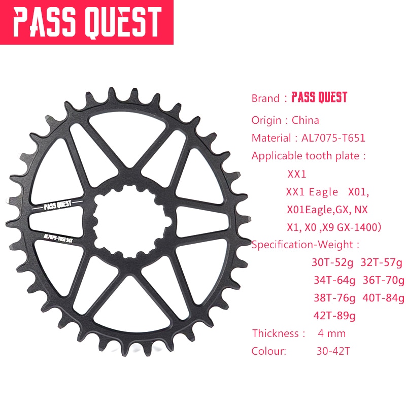 Pass quest offset 0mm gxp oval smal bred kedjekrans vevsats för sram  xx1 x01 mtb mountainbike kedja hjul cykel gear 30-42t