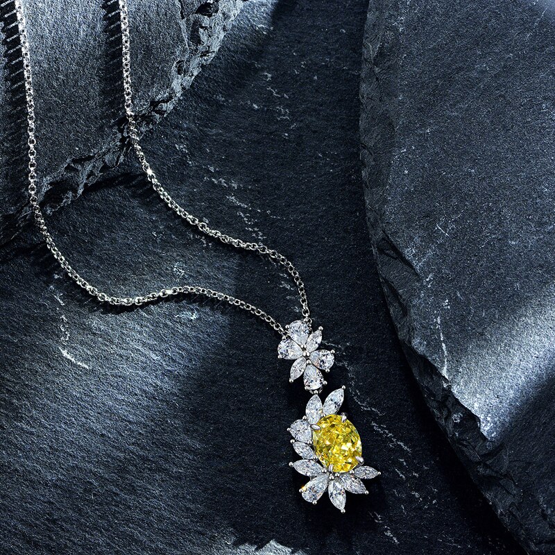 Oevas 100% 925 Sterling silber 7*9mm orangefarbene diamanten mit hohem kohlenstoffgehalt 43cm anhänger halskette für damen funkelnder hochzeitsschmuck: Gelb
