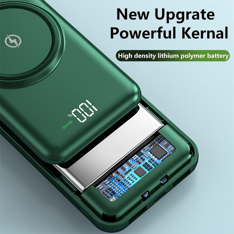 Caseier 20000 mah powerbank trådløs oplader til iphone 12 mini pro max 10000 mah powerbank indbygget kabel til samsung poverbank