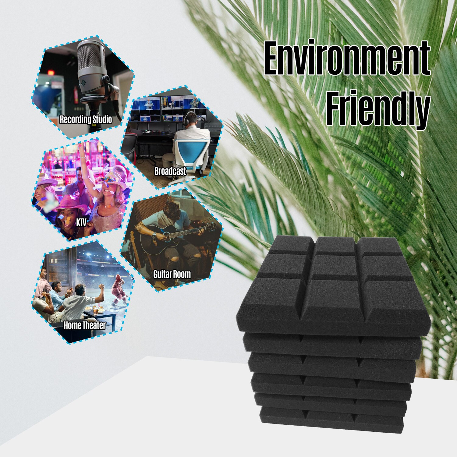 12pcs 12*12*2inch Studio Acoustic Foams Panels Sound Insulation Foam for Studio KTV Broadcast Family Theater