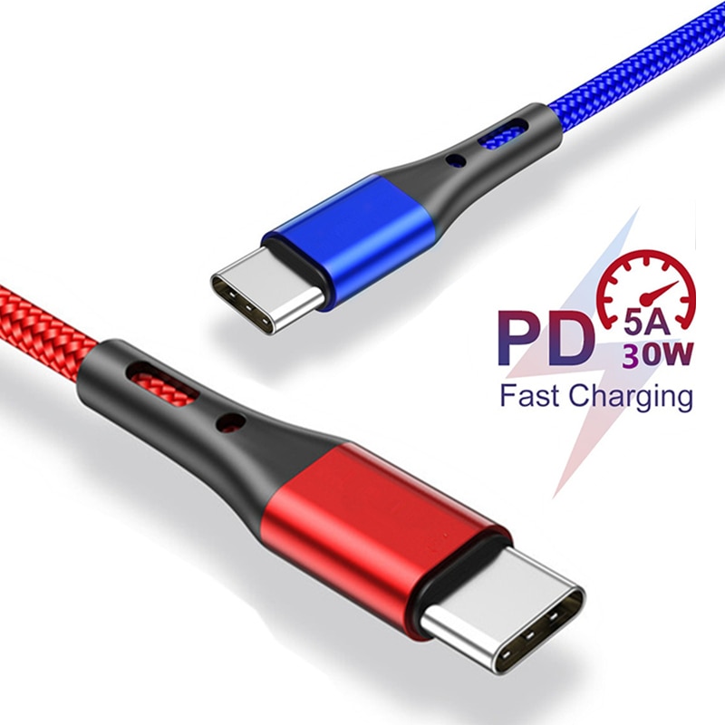 Red/Blue/Black 20cm/1m/2m Long PD USB-C TO Type-C Fast Charging Cable For Realme Samsung Galaxy Xiaomi Redmi Huawei P40 Lite Pro