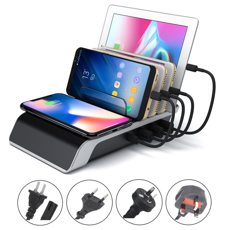 Draadloze Snelle Charger Stand 45W 4 Poorten Usb Hub Charger Eu Laadstation 5-In-1 Universele charger Dock Houder Au Uk Us Lading