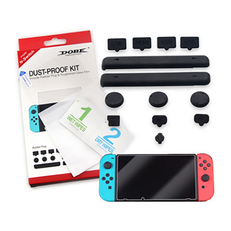 Kit de súper juego, accesorios de protección para Nintendo Switch, Protector de pantalla de vidrio templado + enchufe antipolvo para host TNS-862: Default Title