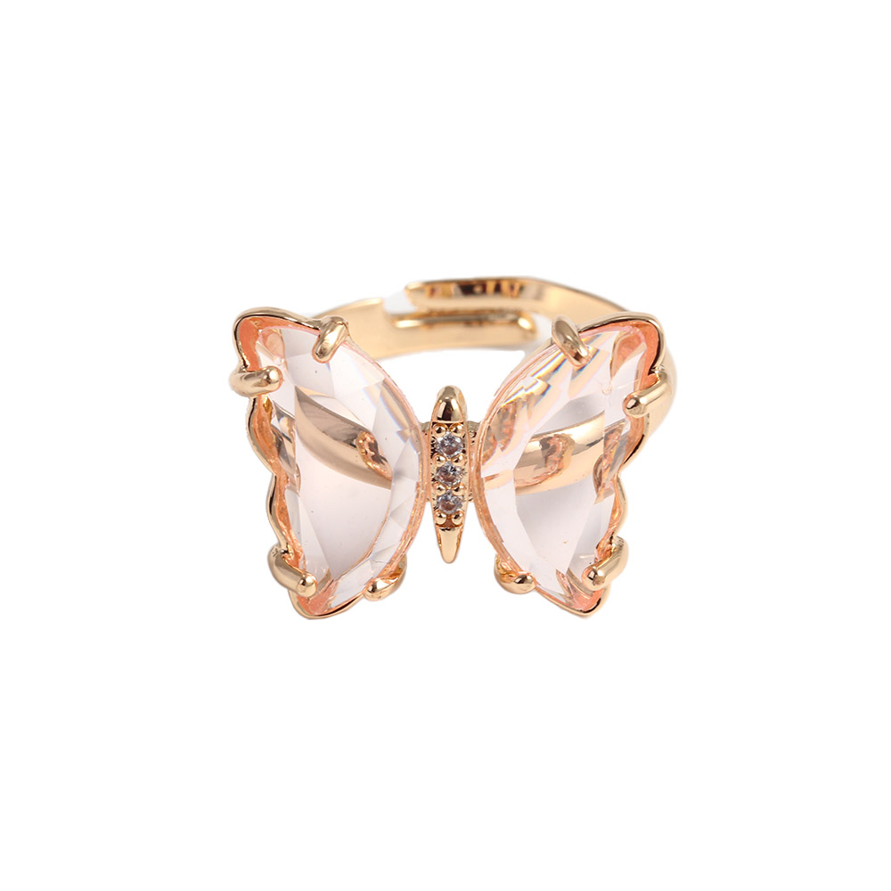 Adjustable Women Girls Korean Crystal Butterfly Open Ring Jewelry Finger Rings: Clear