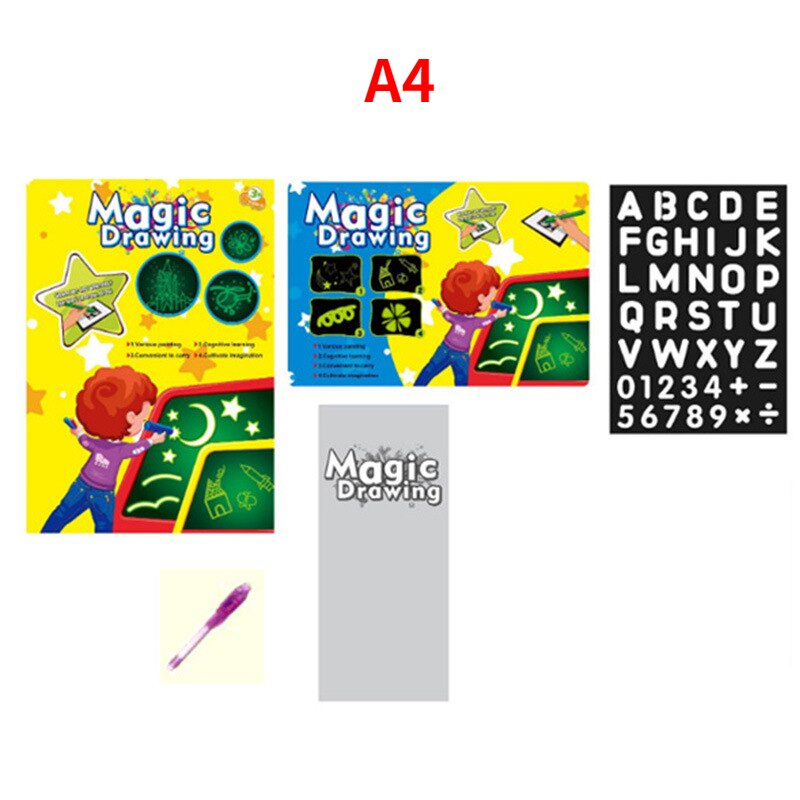 Tavolo da disegno luminoso magico tavoletta giocattolo per bambini disegna In Dark Magic Light-Fun penna fluorescente giocattolo educativo per bambini per bambini: A4 English-B