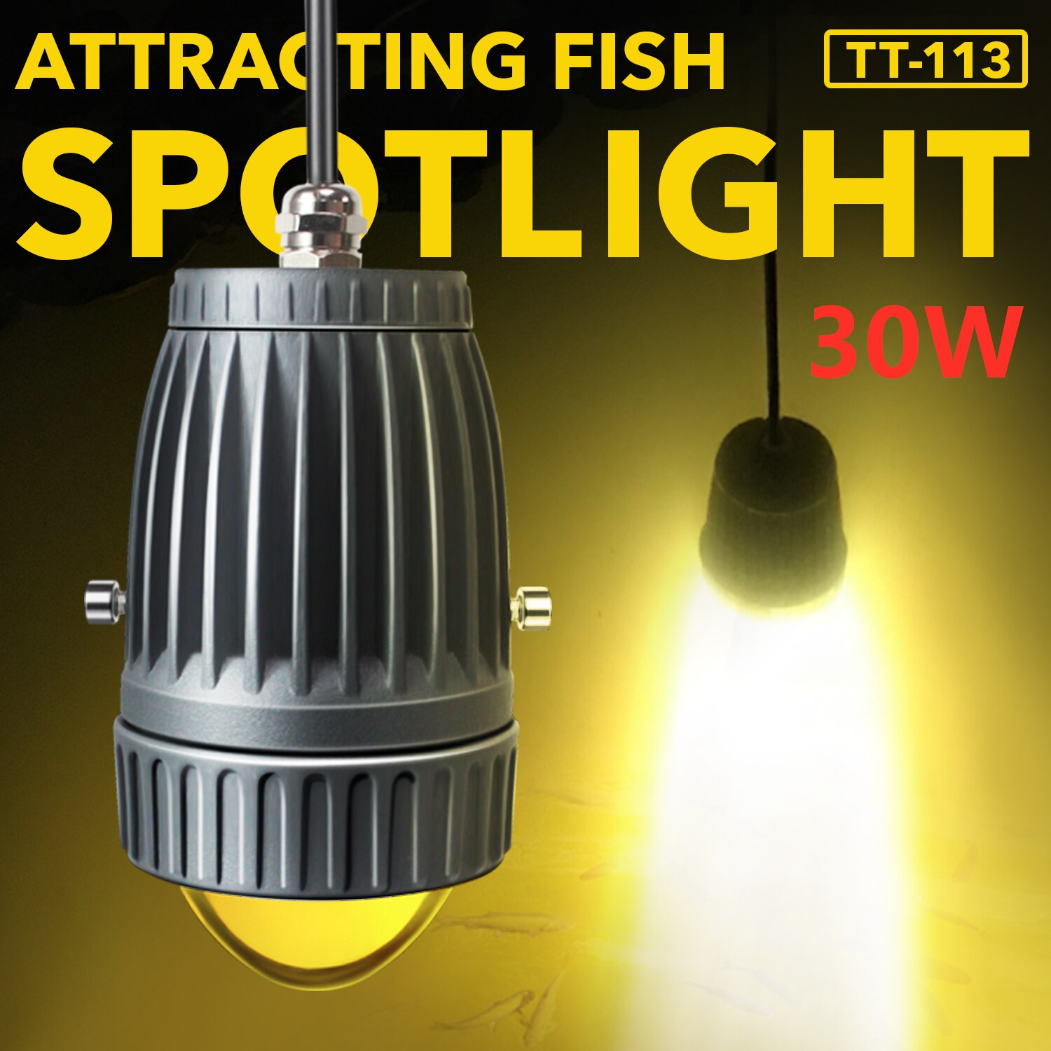 30W Spotlight Deep Water attract fish light White Yellow color Submersible Underwater Fishing Light