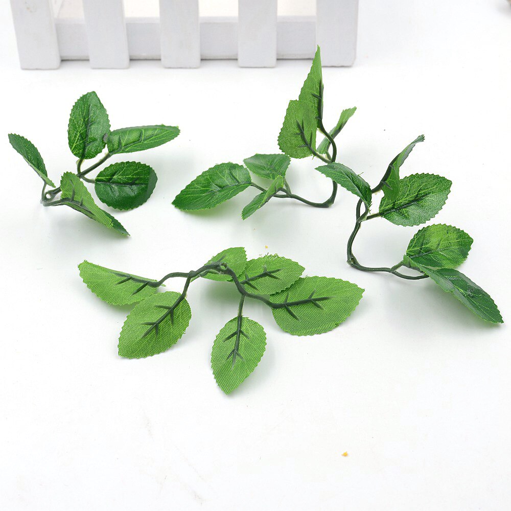 10 stk grønne kunstige blade bryllup boligdekoration rose blade diy klippe og indsætte håndværk falske blomster kunstige planter