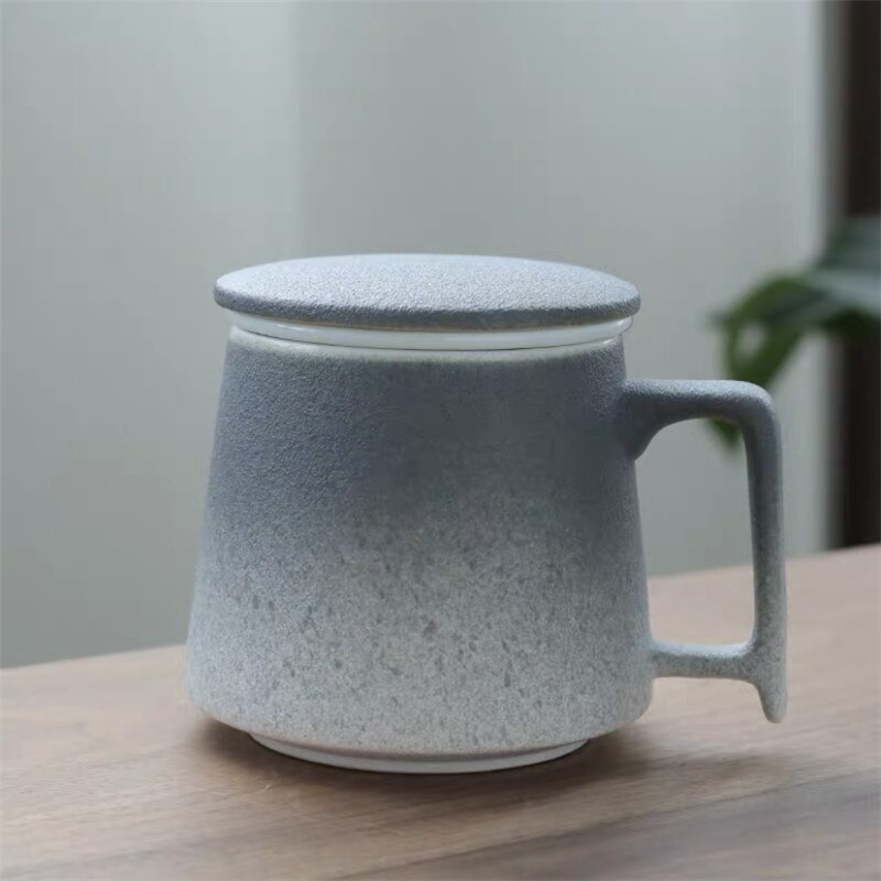 Keramisk sil te krus med låg og filter porcelæn tekop kontor vand separering kop simple hjem drinkware: F