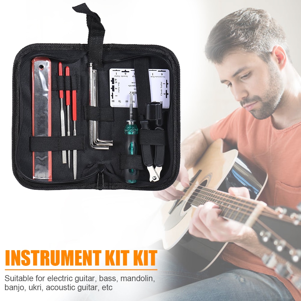 11Pcs Gitaar Onderhoud Cleaning Kit String Vervanging Muziekinstrument Tool Lichtgewicht Draagbare Muziek Elementen