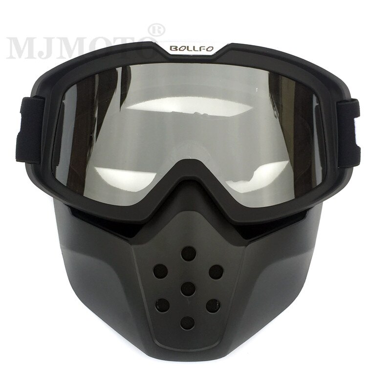 Gafas de protección para casco de Motocross para hombre y mujer, lentes de protección para casco de moto tipo tiburón, a prueba de viento, Estilo Vintage, para esquí: black clear