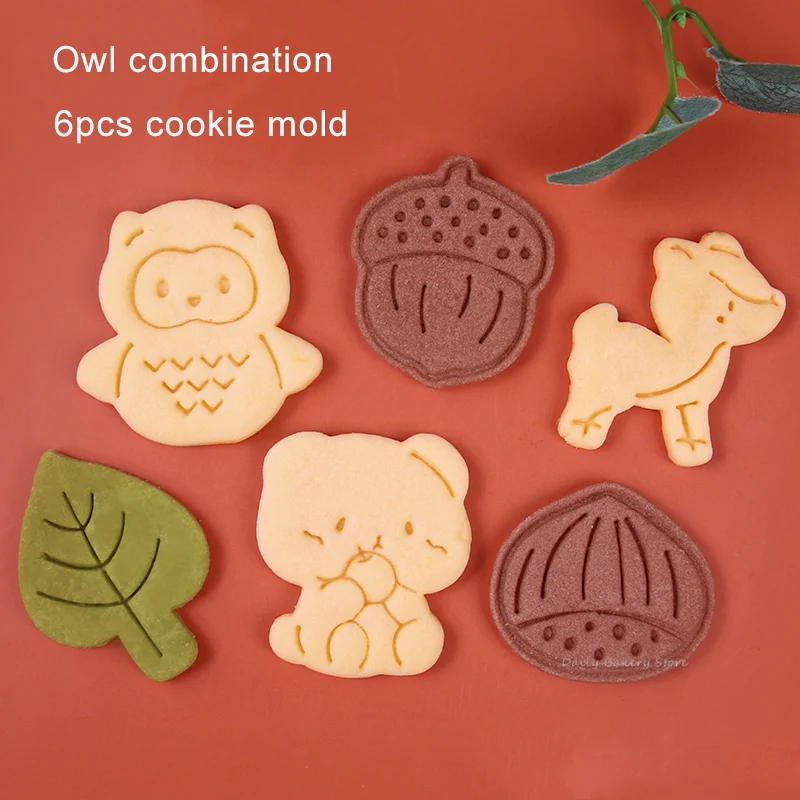 Cartoon Herbst Blätter Eichhörnchen Eule Muster Keks Form Thanksgiving Day Kastanien Tannenzapfen Fondant Cookie Cutter Backen Werkzeug: Beige