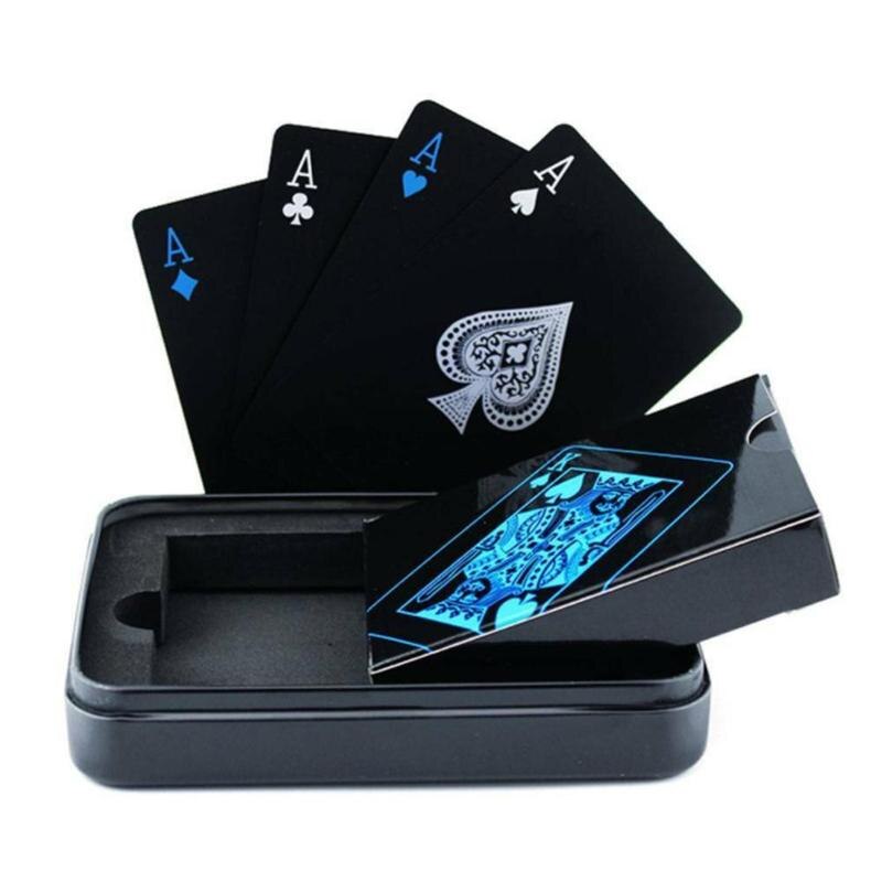 Plastic PVC Poker Waterproof Frosted Playing Tool Cards Classic Poker Set Tricks Black Deck Box-pa A2P8