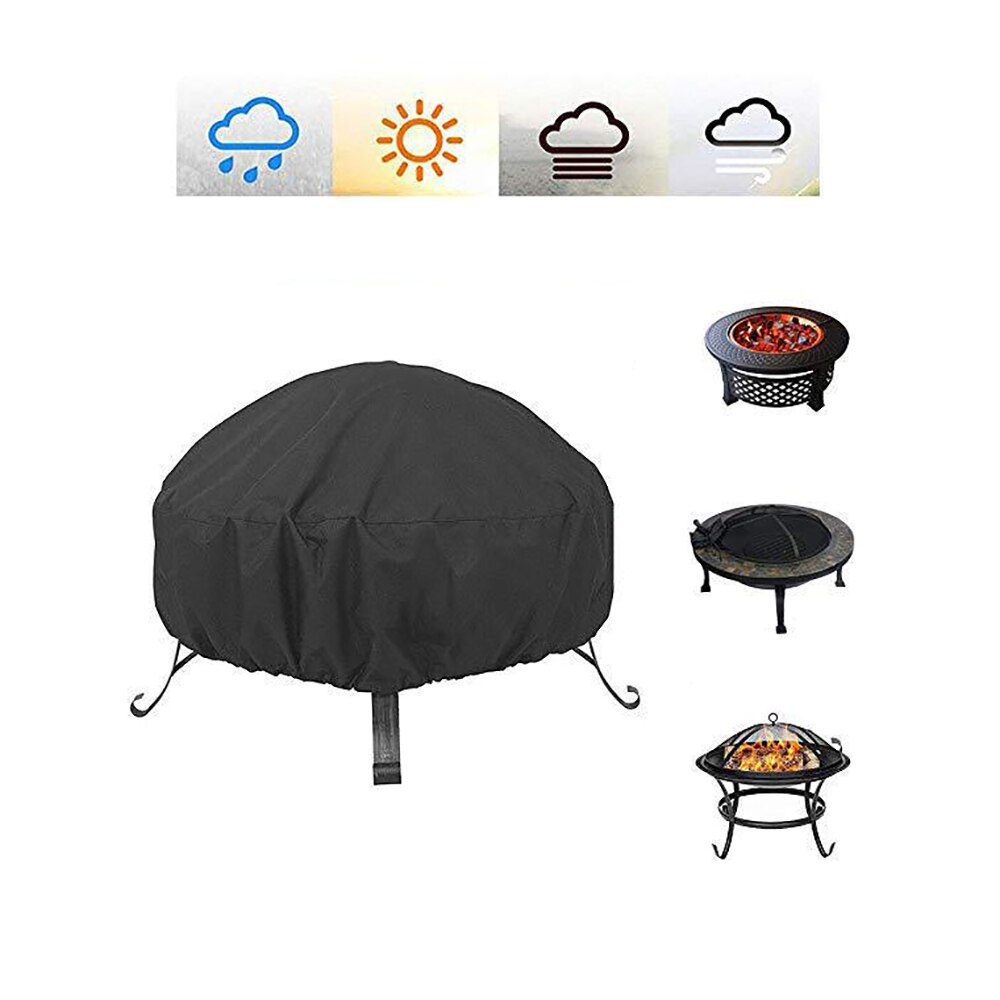 Terrasse peis deksel rund brann grop vanntett deksel svart anti-uv bbq ly deksel utendørs hage runde møbler deksel