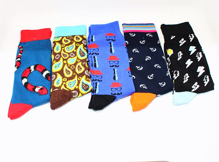 Cartoon Men Socks Personality Business Knee-High Socks Funny Snake Spring Autumn Crew Socks Skateboard Chaussette Happy Socks