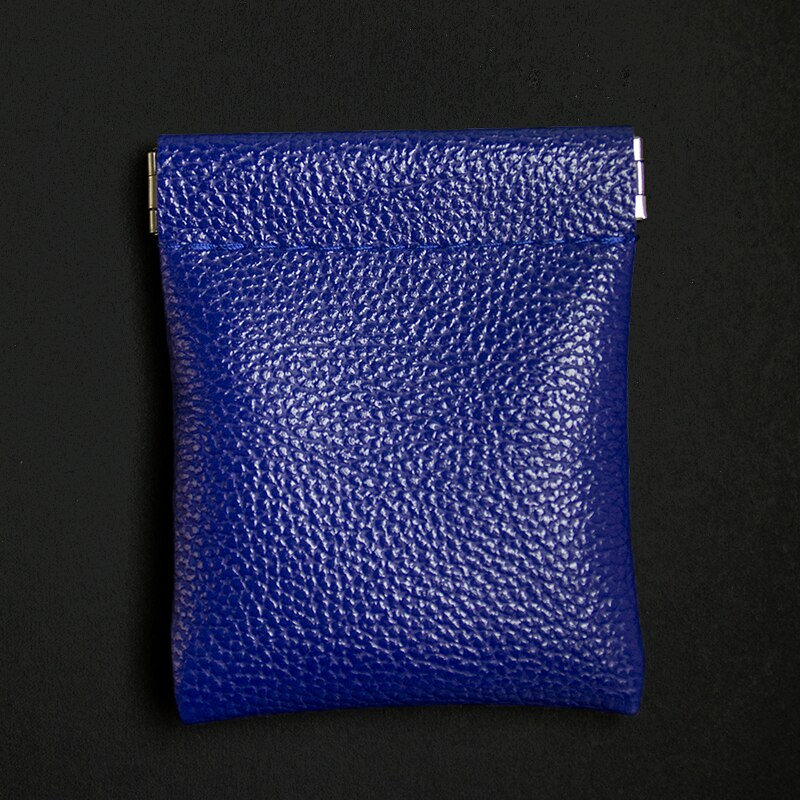 Squeeze Coin Purse Vintage Solid PU Leather Women Men Small Mini Short Wallet Bag Key Credit Card Earbuds Holder: Blue