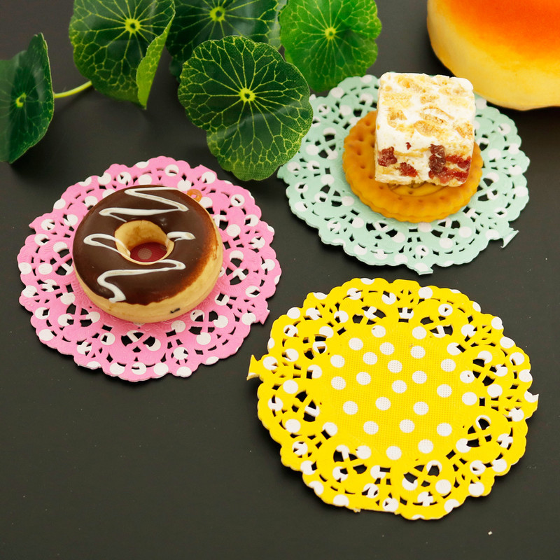 Punkte Papier Spitze Deckchen 3,5 zoll 8,8 cm Runde Dekorative Geschirr setzt Kuchen Verpackung Papier Pads Matten