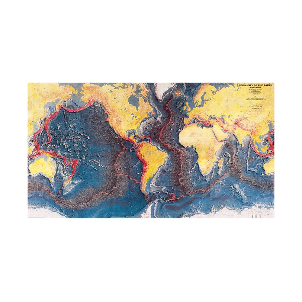 150x225cm Non-woven Map Seismicity Of The Earth World Ocean Floor Panorama Of 1960-1980 For Research In Geology And