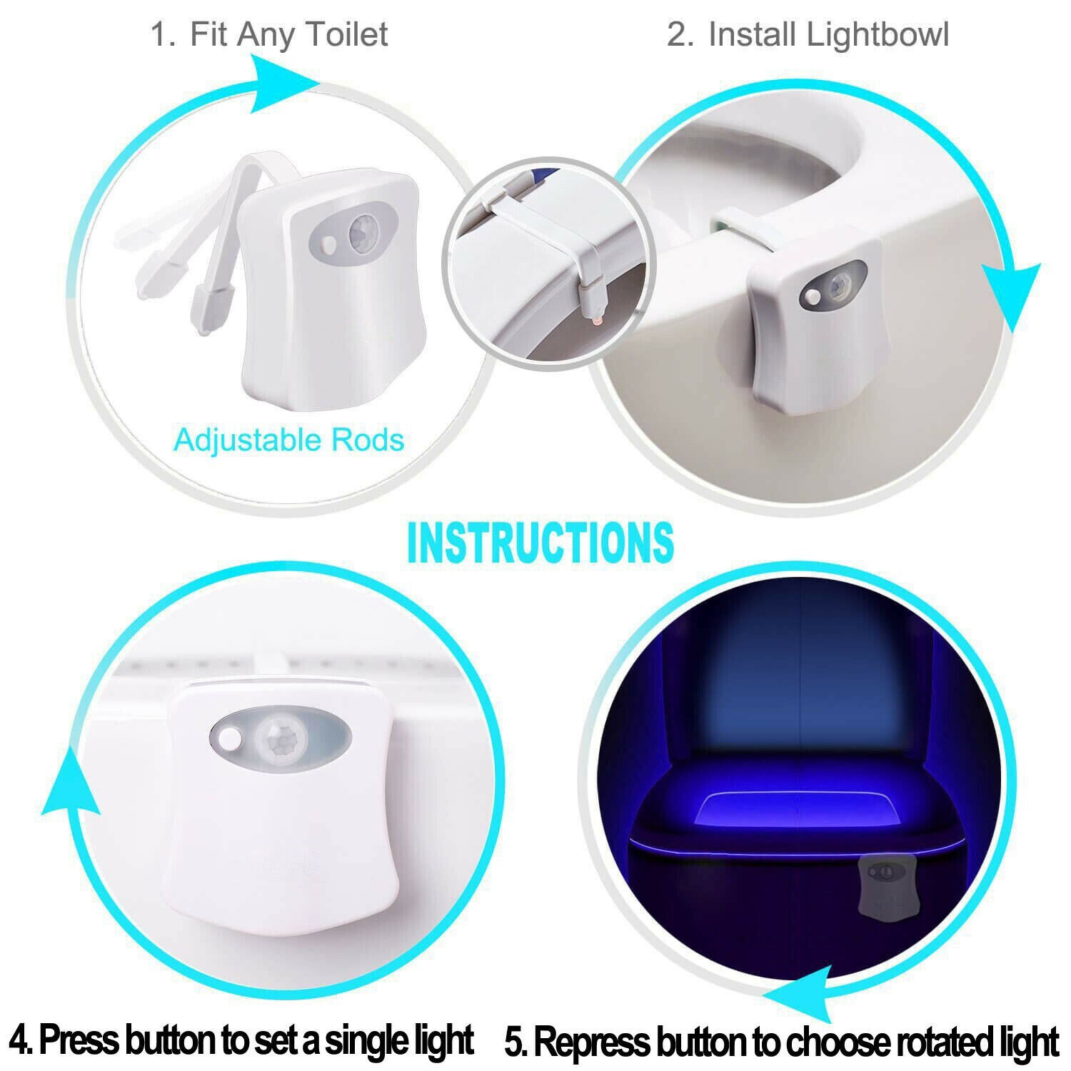 Smart Badkamer Wc Nachtlampje Led Body Motion Activated Aan/Off Seat Sensor Lamp 8 Multicolour Wc Lamp